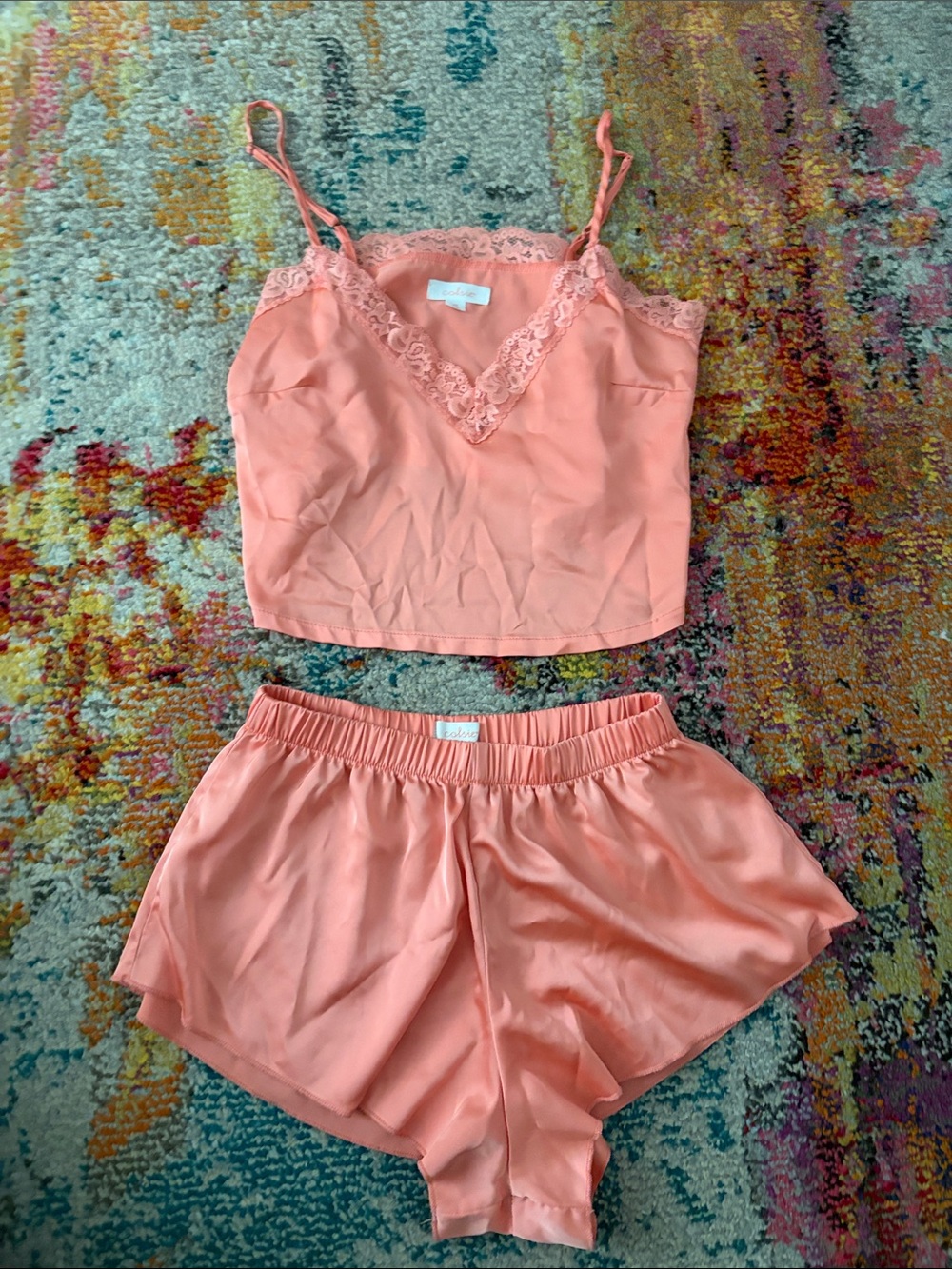 Satin Lace Trim Cami & Short Sleep Set - Coral Cat & Jack
